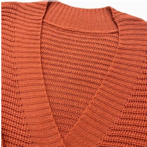 1XL14 Plus Size Casual Cardigan, Solid Button Up Lantern Sleeve V Neck Cardigan - Picture 3 of 5